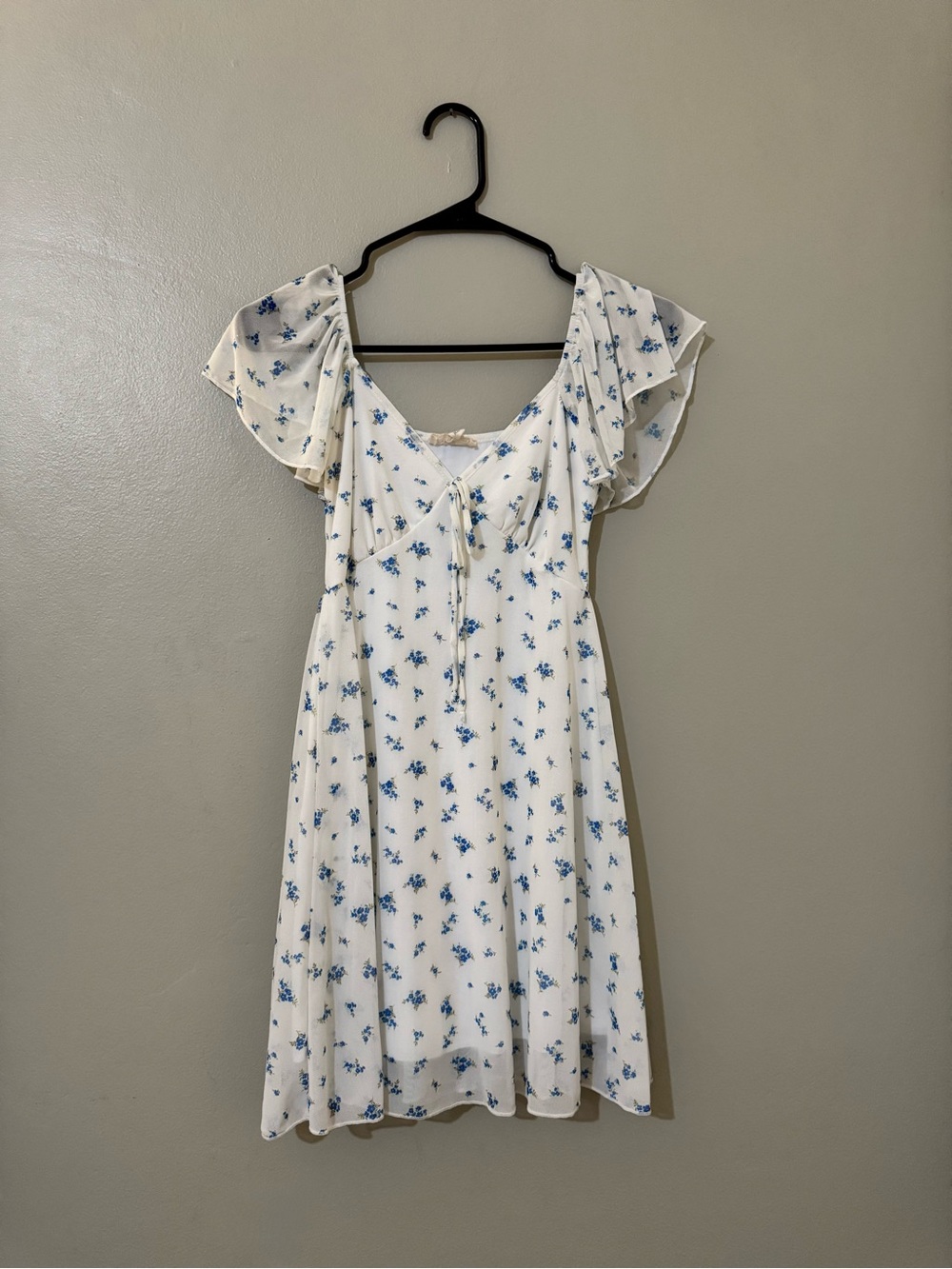 See You Monday White Mini Dress with Blue Floral Print